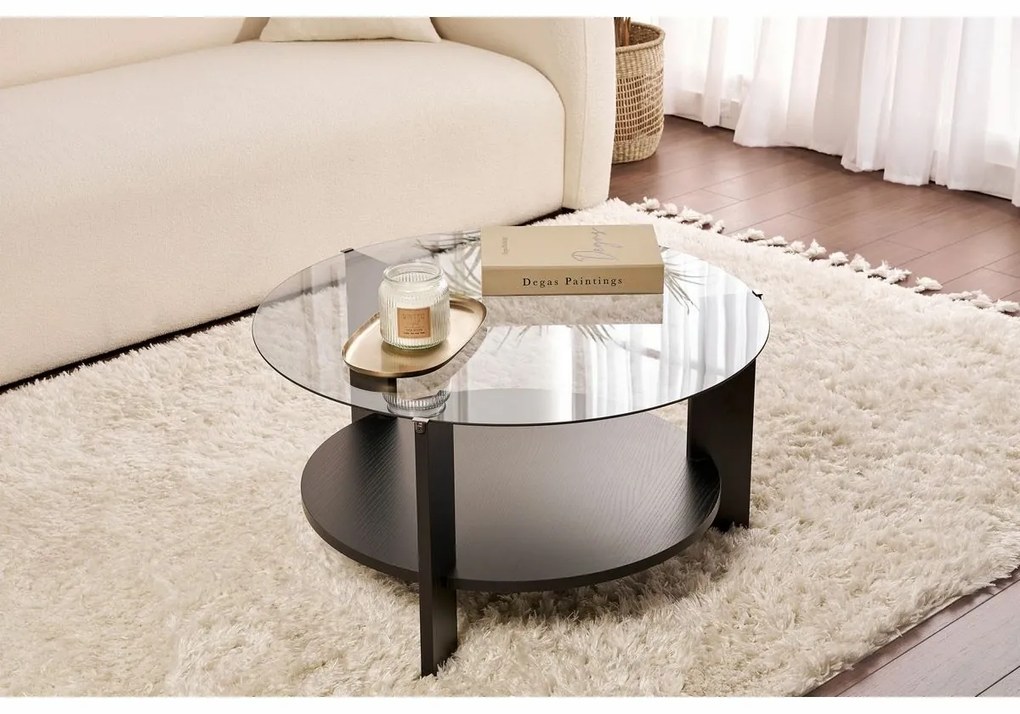 Konferenčný stolík Clara Wood Black s tmavým sklom