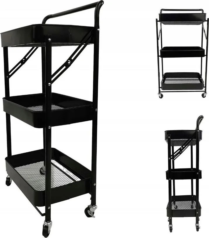 Kovový skládací kuchyňský vozík CARRIAGE 82 cm černý