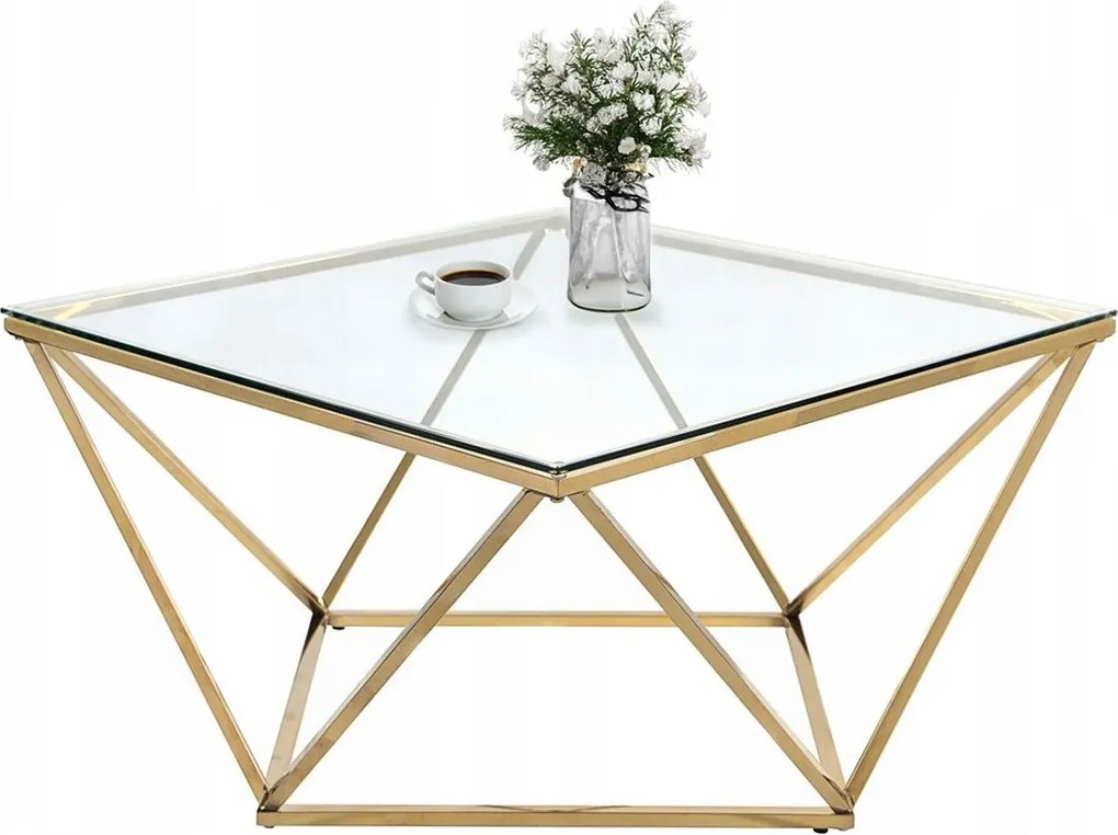 Tutumi Tutumi, sklenený konferenčný stolík Glamour 80x80x45 CS-14G, zlatá, KRZ-06585