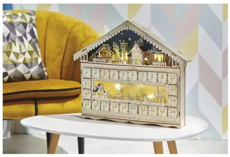 EMOS LED drevený adventný kalendár domček, 40x50cm DCWW01