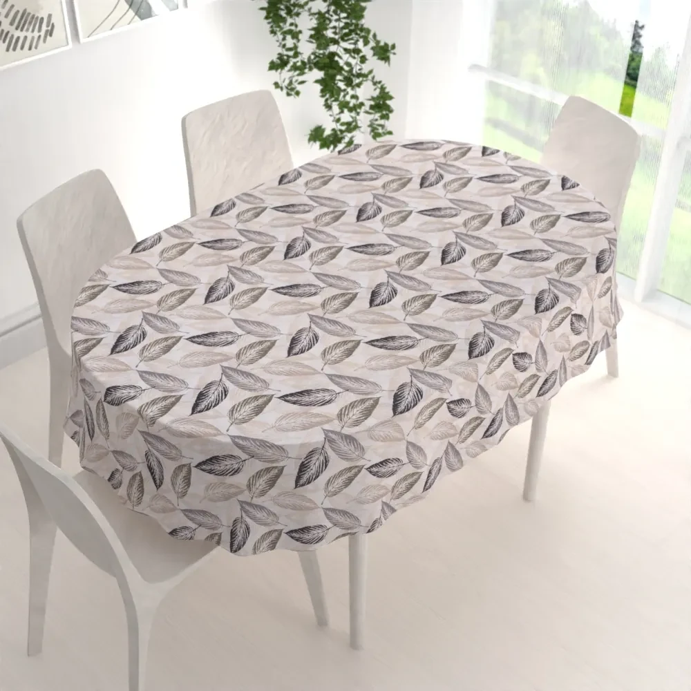 Biante Dekoračný oválny obrus PML-056 Zeleno-čierne listy na béžovom 120x180 cm
