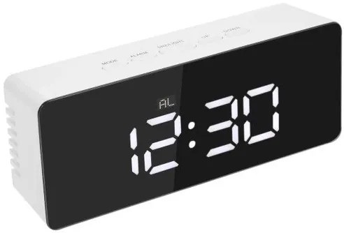 Verk 01457 Multifunkčné zrkadlové hodiny s budíkom a teplomerom bielej