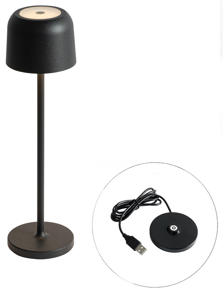 Stolná lampa čierna nabíjateľná vrátane nabíjacej stanice - Raika