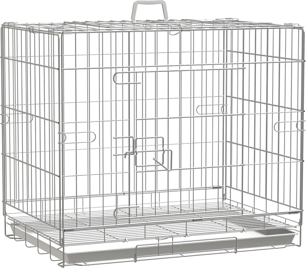 PawHut Sklápateľná Kovová Kôš pre Psov s Vyberateľnou Skladacou Táckou, 1 Dvere s Zámkom - 61 x 43 x 50 cm Biela | Aosom