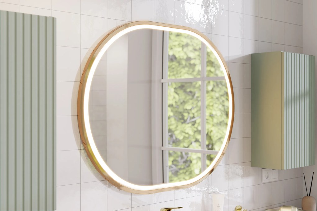 Comad Závesné zrkadlo s LED osvetlením Apollo 2 90x70 cm s pohybovým senzorom, zlatá