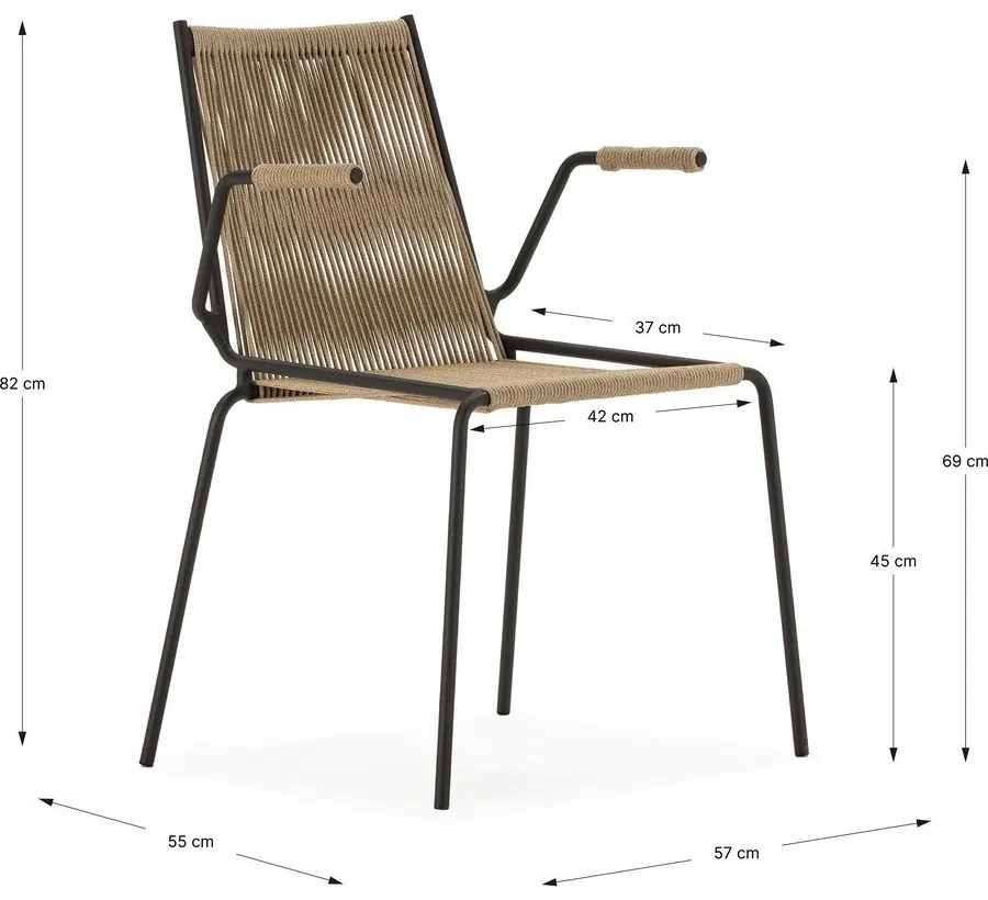 Béžové kovové jedálenské stoličky v súprave s podrúčkami/stohovateľné 2 ks Emily – Marckeric