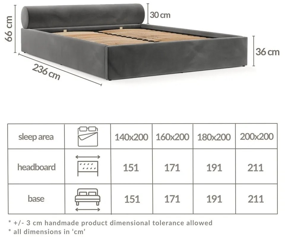 Tmavosivá čalúnená dvojlôžková posteľ s úložným priestorom s roštom 180x200 cm Solvo – Maison de Rêve