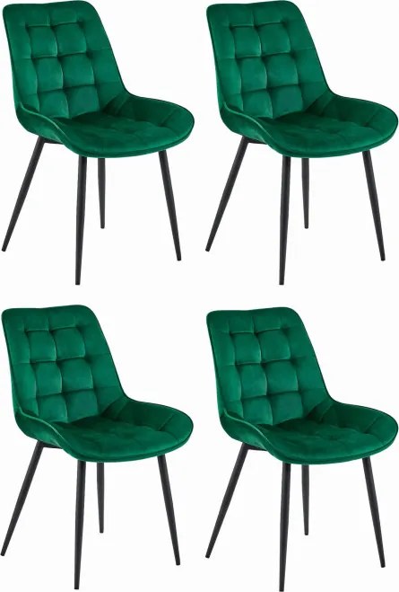 Set štyrch jedálenských stoličiek BERA zamatové tmavozelené / čierne nohy (4ks)