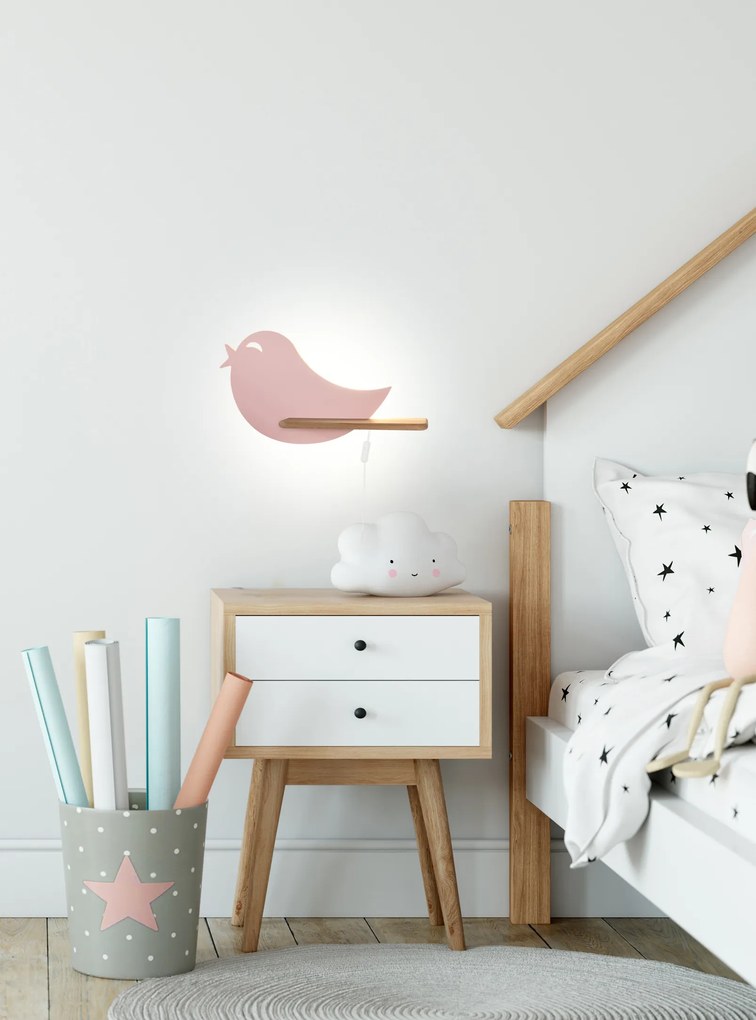 Candellux BIRD Nástenné svietidlo 5W LED 4000K IQ KIDS WITH CABLE, SWITCH AND PLUG PINK 21-85054