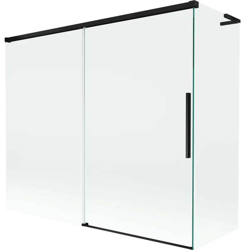 Mexen Rox, L posuvná 2-krídlová vaňová zástena 180 + 90 x 150 cm, 8mm číre sklo, čierny matný profil, 8C9L-180-090-70-00