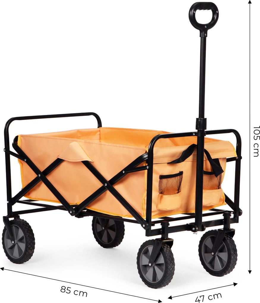 Skladací prepravný vozík, veľký záhradný plážový vozík, oranžový, 47x105 cm,