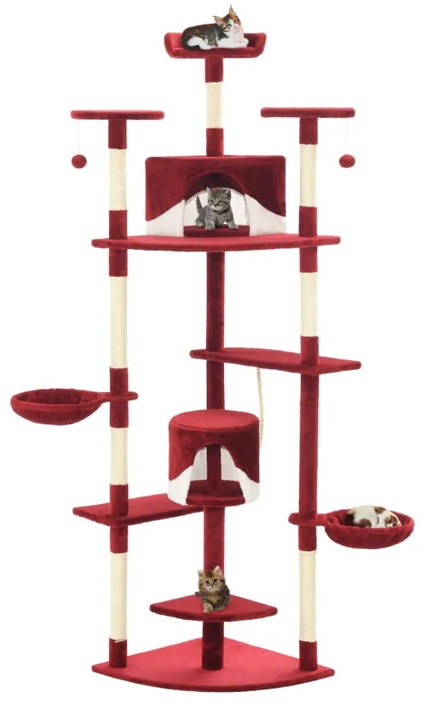 vidaXL Škrabadlo pre mačky so sisalovými stĺpikmi, 203 cm, červené a biele