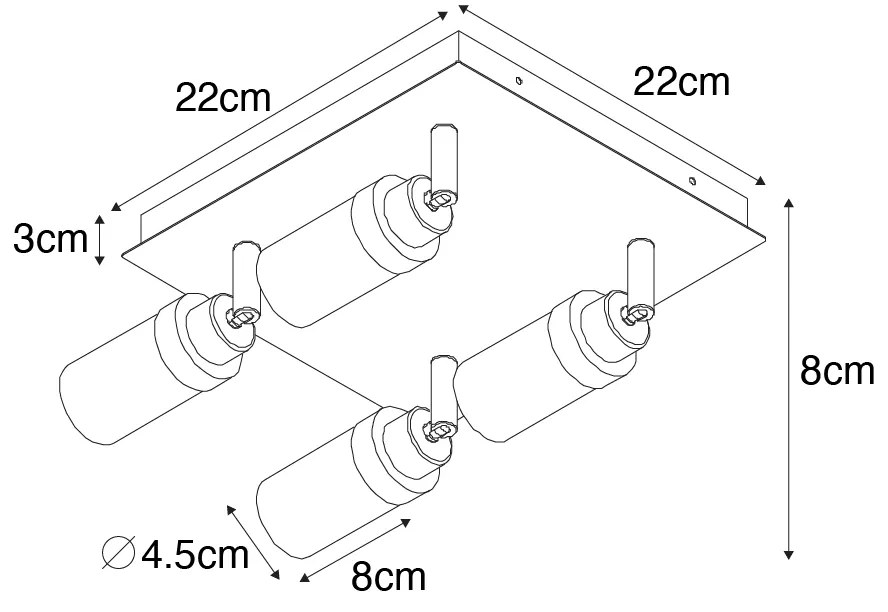 Moderné kúpeľňové bodové svietidlo čierne 4-žiarovkové IP44 - Japie