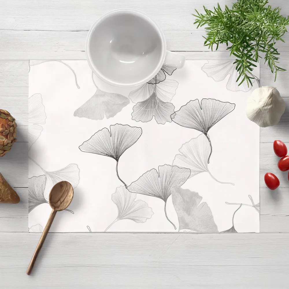 Biante Bavlnené prestieranie na stôl Sandra SA-512 Sivo-biele ginkgo listy na bielom 35x45 cm