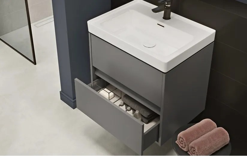 Cersanit Crea, závesná skrinka s umývadlom 60cm, set B109, šedá, S801-283