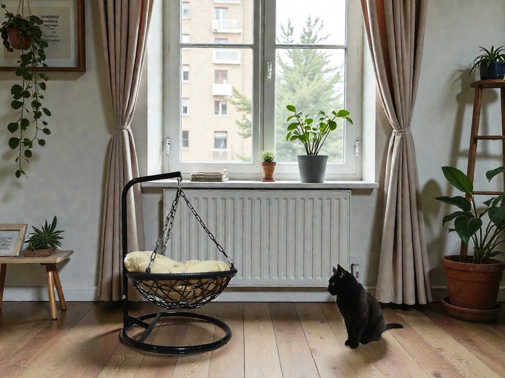 Závesné hojdacie kreslo pre mačky LILY - čierno béžové