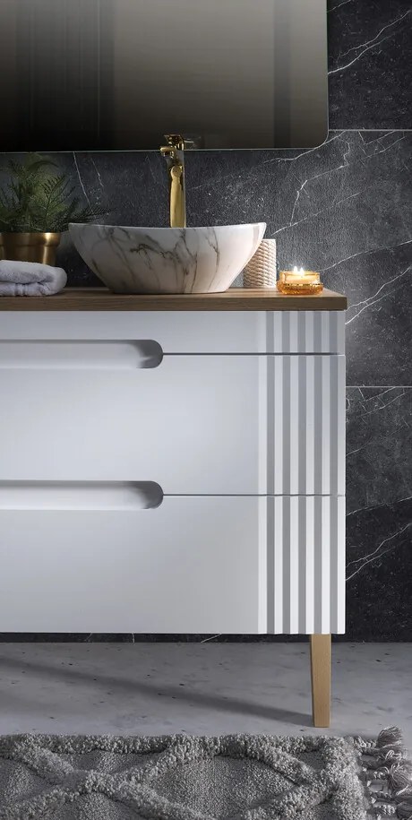 Kúpeľňová zostava Fiji 60 cm s umývadlom, skrinkami a zrkadlom biela/dub coast evoke