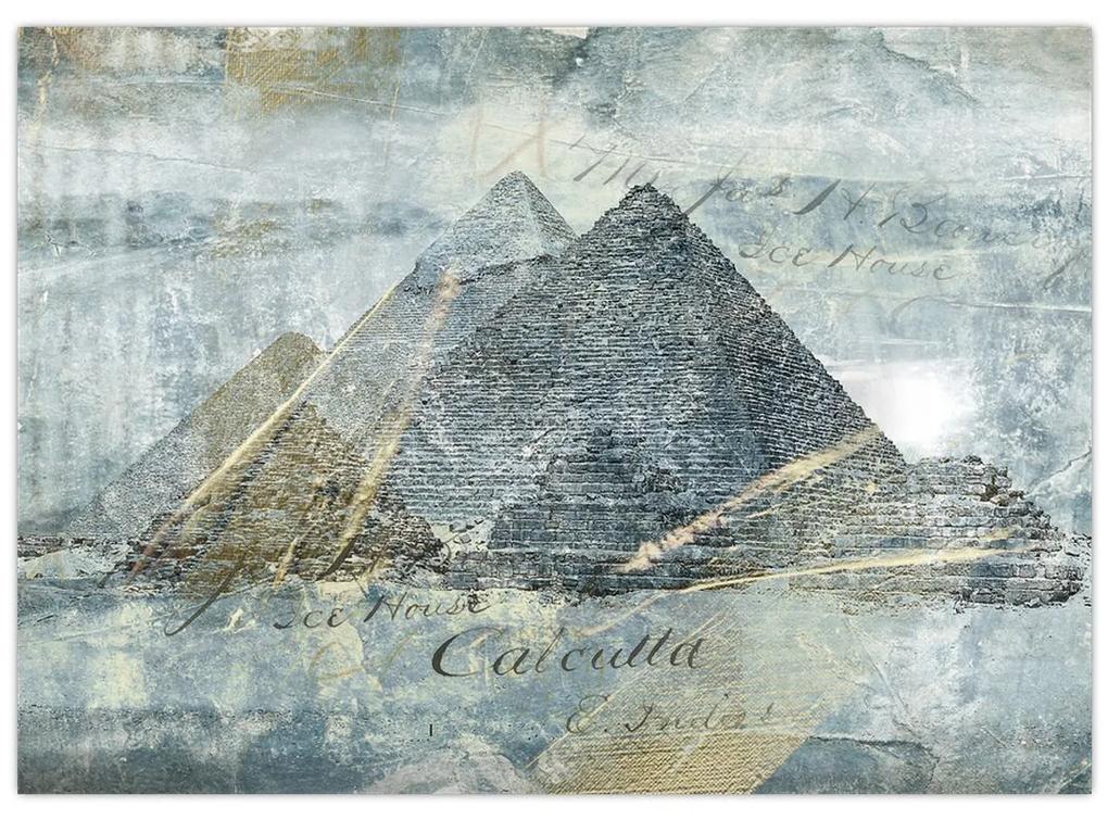 Sklenený obraz - Pyramídy v modrom filtri (70x50 cm)