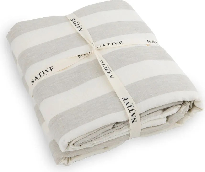 Svetlosivé/krémové ľanové obliečky na dvojlôžko 200x200 cm Natural Stripes – Native Natural