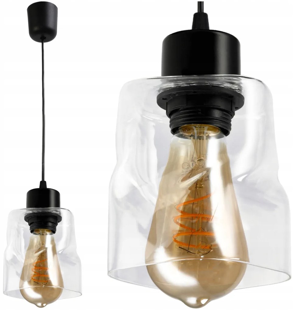 BERGE Závesné stropné svietidlo, LED E27 luster, sklo, rolovacie, priehľadné