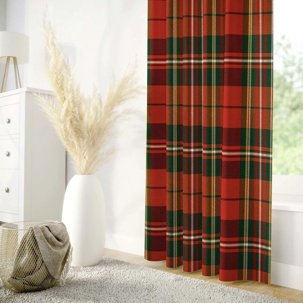 Goldea vianočný bavlnený záves - červené káro 220x150 cm