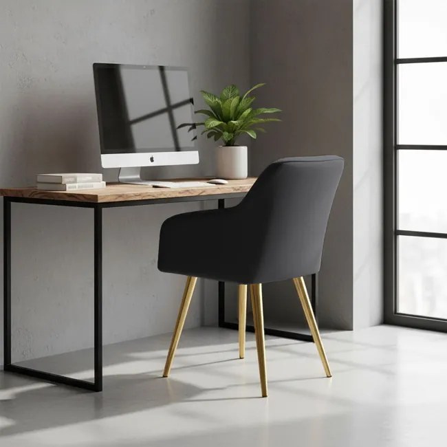 Sada šiestich jedálenských stoličiek ESTELLE zamatové, čierne / zlaté nohy (6 ks)