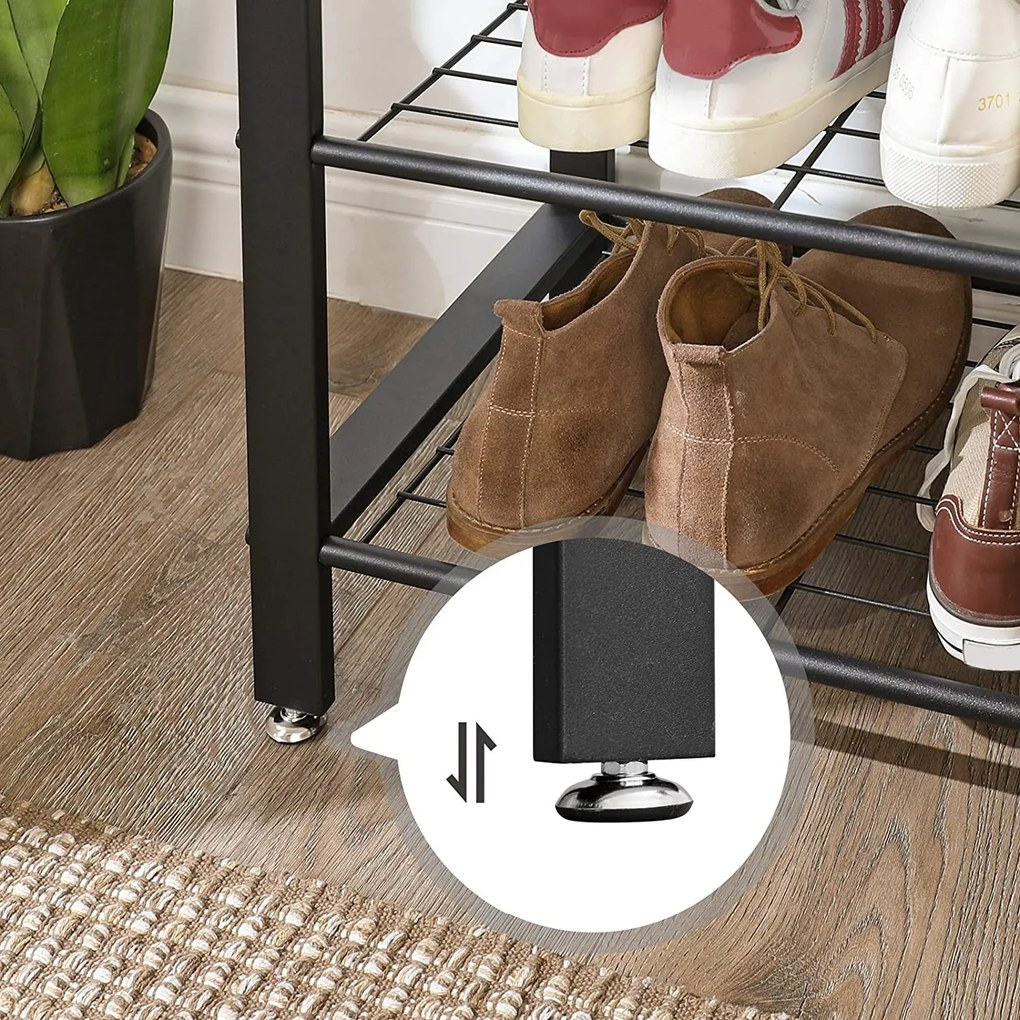 Vešiakový stojan na kabáty s lavicou na topánky, predsieňová stena, greige