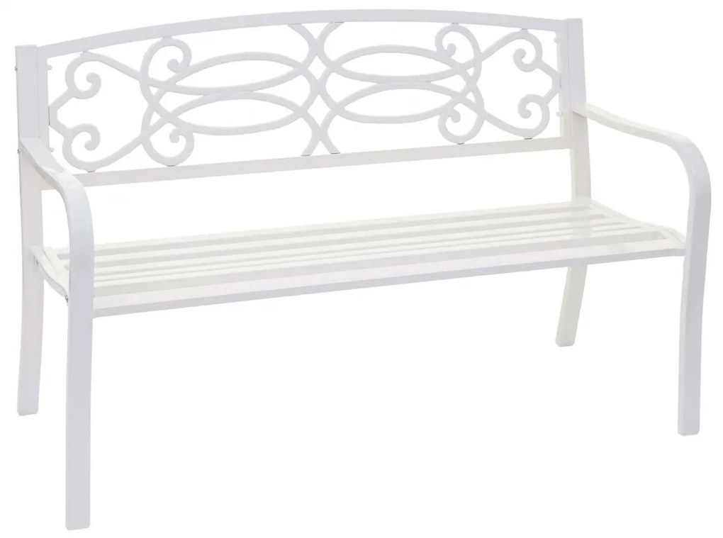 Záhradná lavička HWC-F44, 2-miestna oceľ s práškovým nástrekom - biela