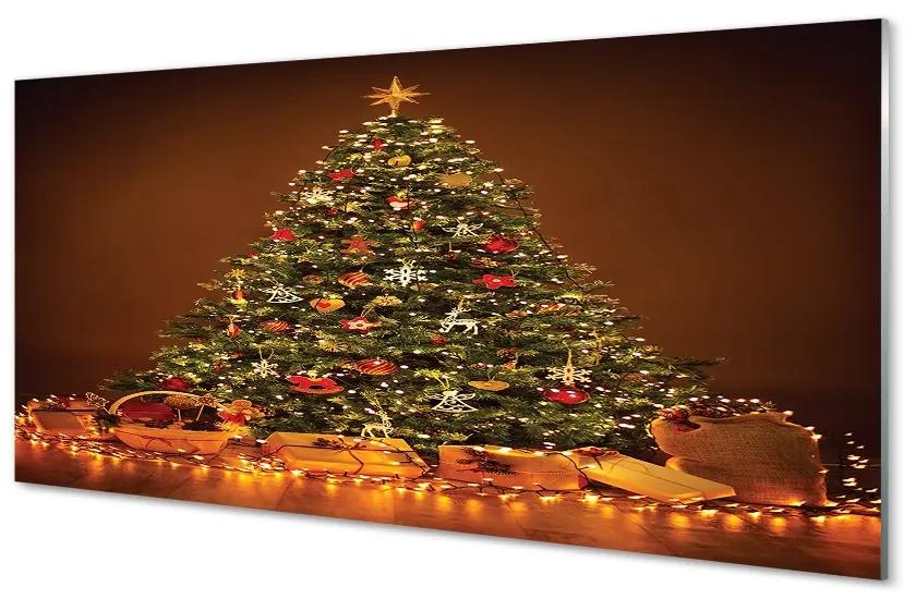 Sklenený obraz Vianočné osvetlenie dekorácie darčeky 125x50 cm