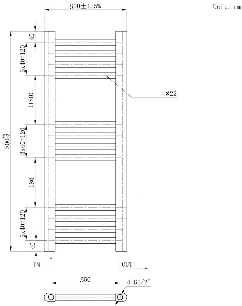 Gamma Erga Basic, vykurovacie teleso 800x600 mm, 370 W, čierna, ERG-LAV-BASIC-8060-BK