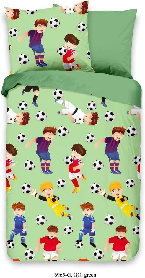 Detské zelené obliečky z bavlny Good Morning Fotbal, 100 x 135 cm