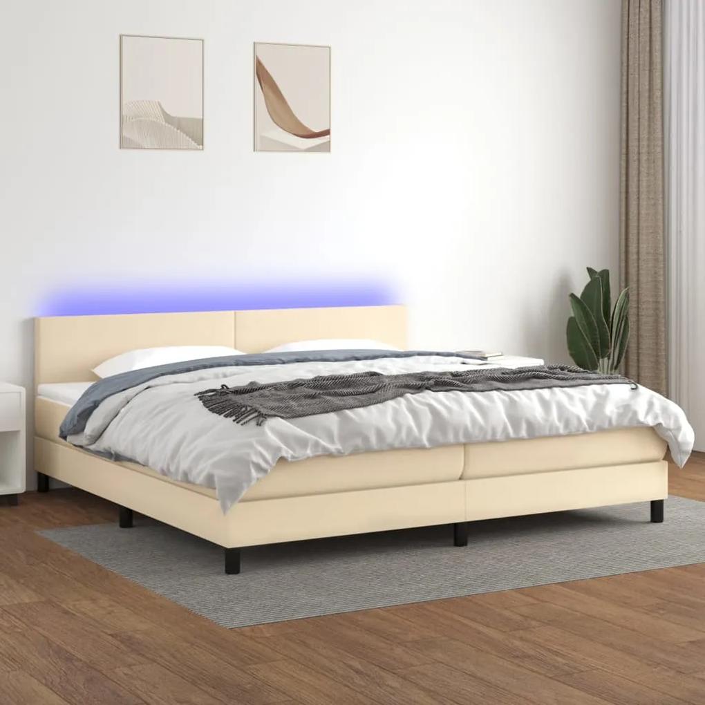 Posteľ boxsping s matracom a LED krémová 200x200 cm látka 3133026