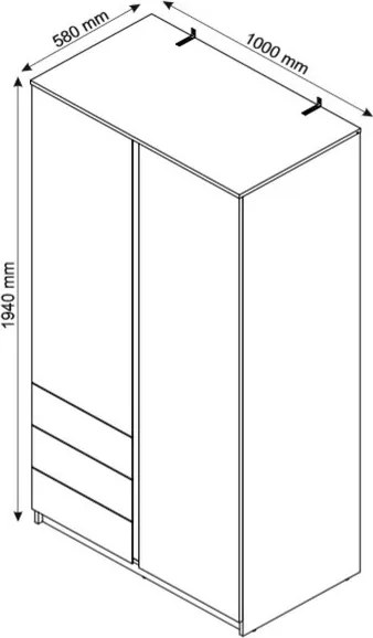 Šatníková skriňa Carlos, šedý beton, 100 cm