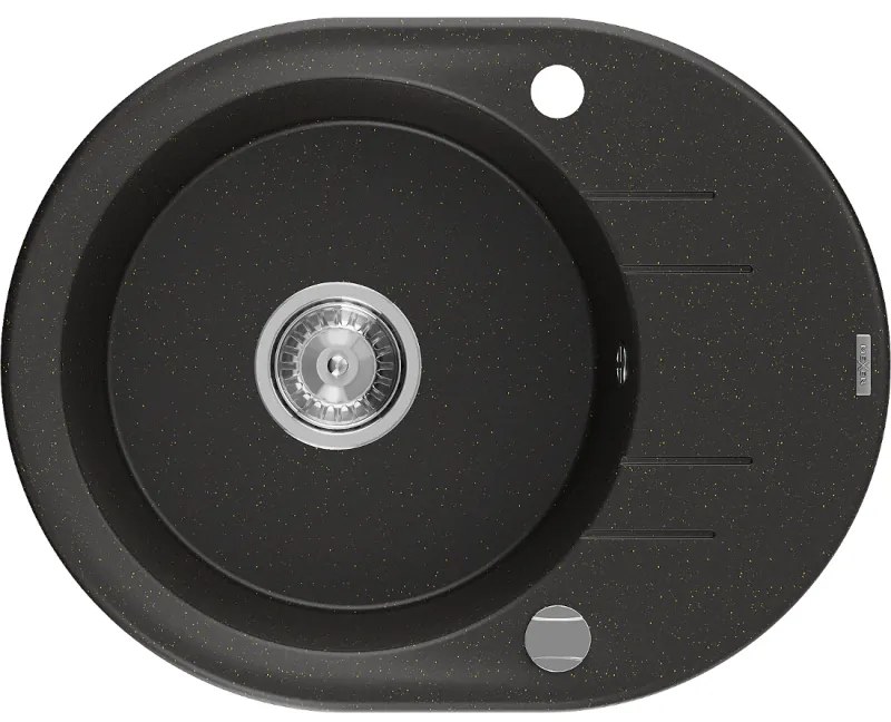 Mexen Kevin, granitový drez 586x458x190 mm, 1-komorový, čierna - zlatá metalíza, 6517581005-75