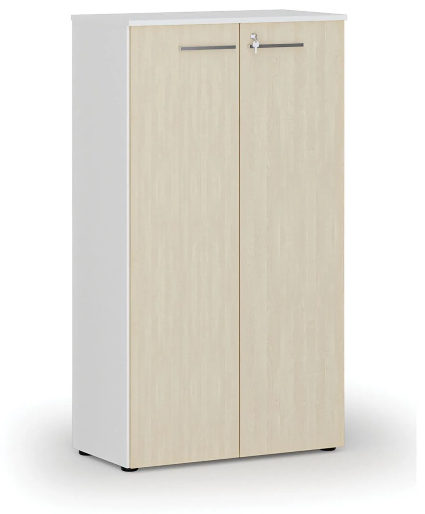 Kancelárska skriňa s dverami PRIMO WHITE, 1434 x 800 x 420 mm, biela/čerešňa