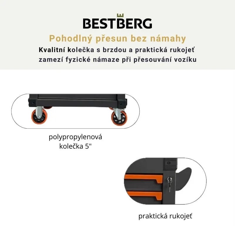 Kovový pojazdný dielenský vozík so 7 zásuvkami BestBerg BBTC-701 / SPCC steel