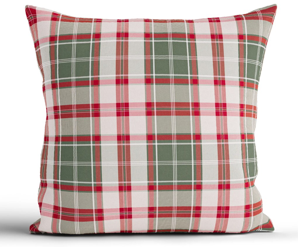 Vianočná bavlnená obliečka na vankúšik Renforcé 40 × 40 cm - Káro zelené