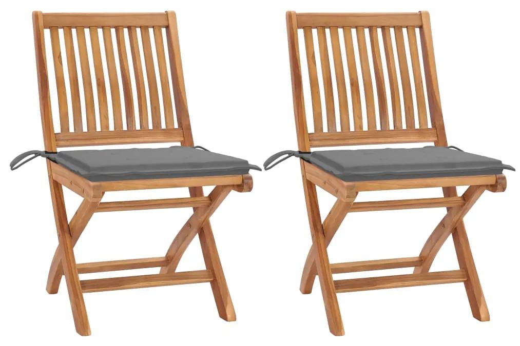 Záhradné stoličky 2 ks sivé podložky teakový masív 3062434