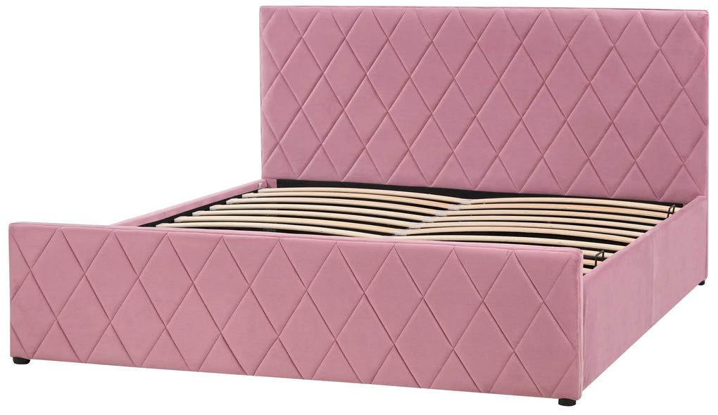 Zamatová posteľ s úložným priestorom 160 x 200 cm ružová ROCHEFORT Beliani