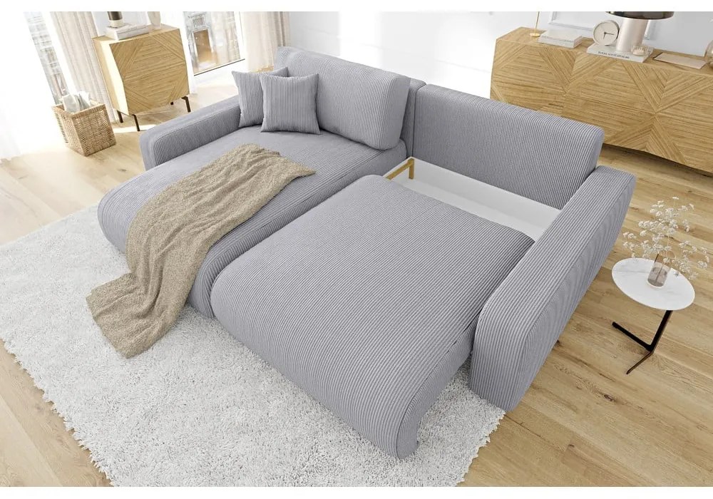 Svetlosivá menčestrová rozkladacia rohová pohovka (variabilná) Sara – Ropez