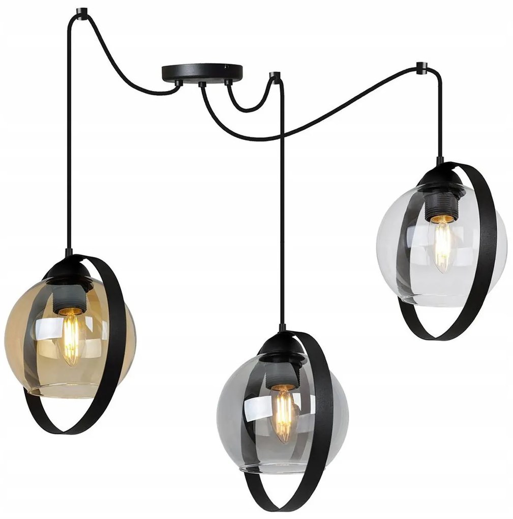 Závesné svietidlo Haga Ring Spider, 3x sklenené tienidlo (mix 3 farieb), (výber z 3 farieb uchytenia)