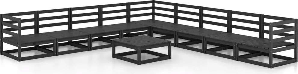 vidaXL 10-dielna sedacia súprava do záhrady, čierna, borovicové drevo