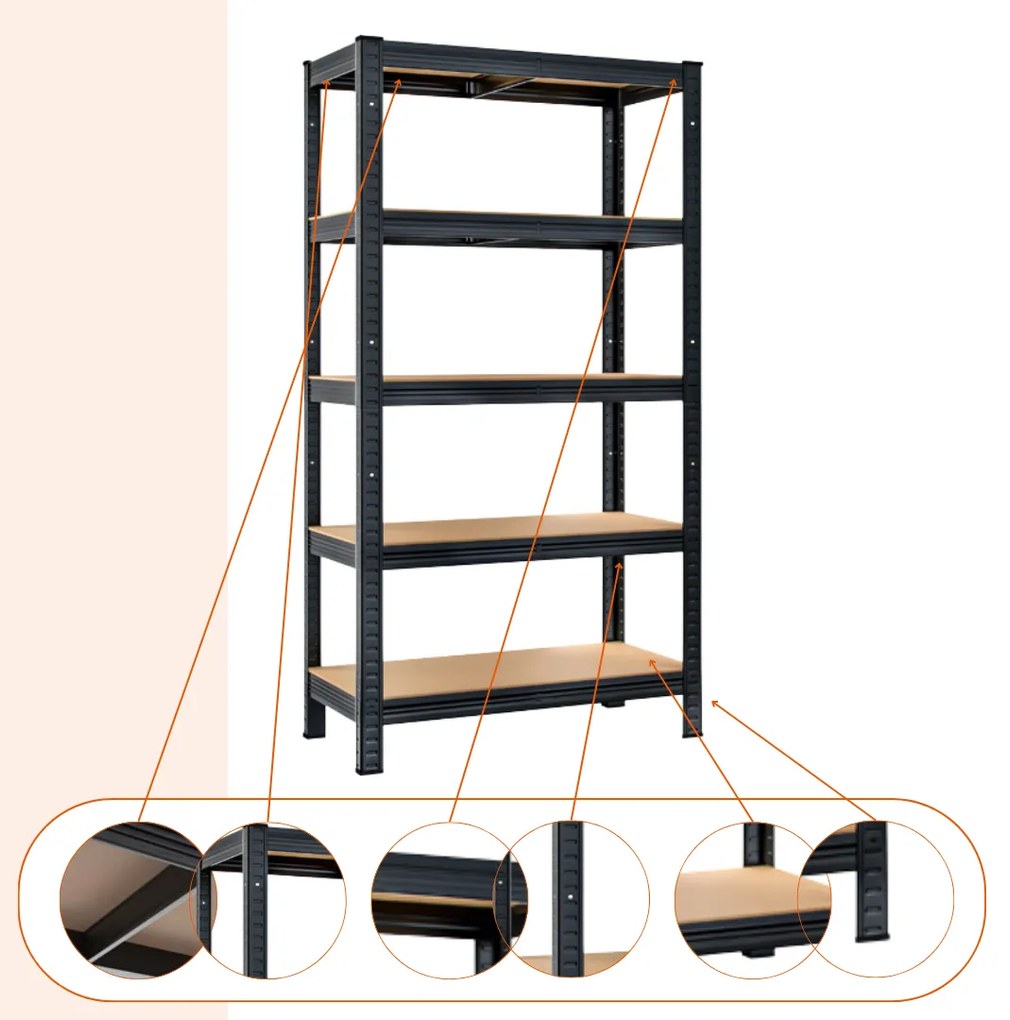 Regál s vysokou nosnosťou HEAVY, max. 875kg, 90x40x180cm, čierna Jurhan