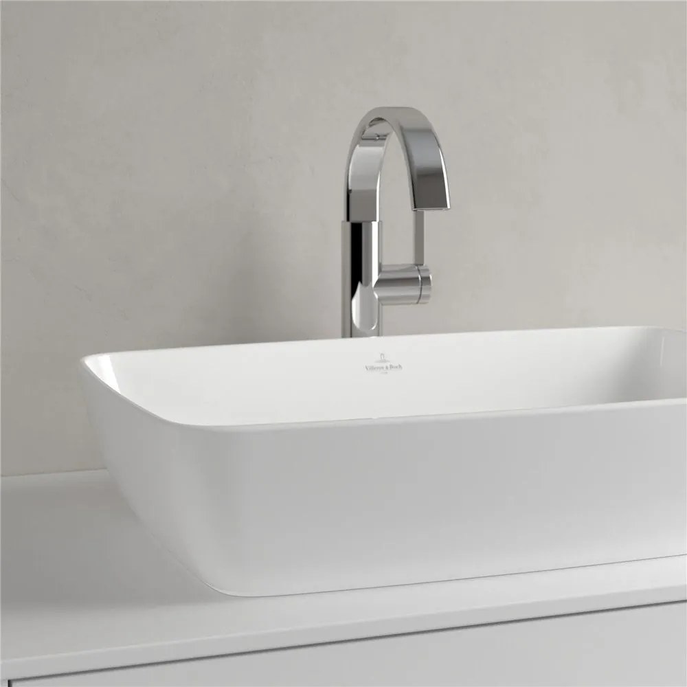 VILLEROY &amp; BOCH Artis obdĺžnikové umývadlo na dosku bez otvoru, bez prepadu, 580 x 380 mm, Stone White, s povrchom CeramicPlus, 417258RW