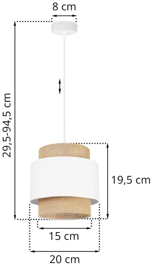 Závesné svietidlo Boho, 1x jutové/biele textilné tienidlo