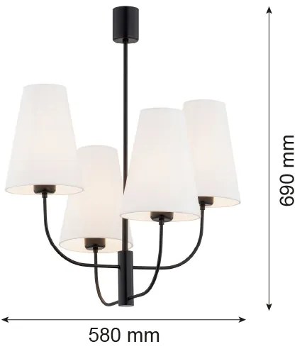 Argon 1822 - Luster na tyči SAFIANO 4xE27/15W/230V čierna