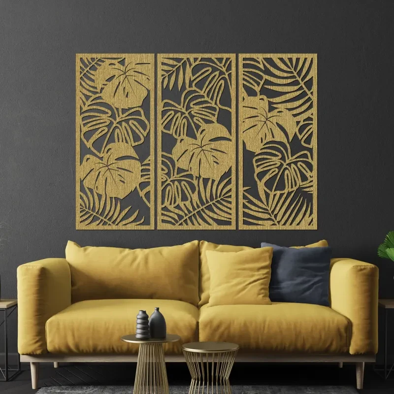 Trojdielny obraz na stenu s listom monstera| SENTOP PR0533