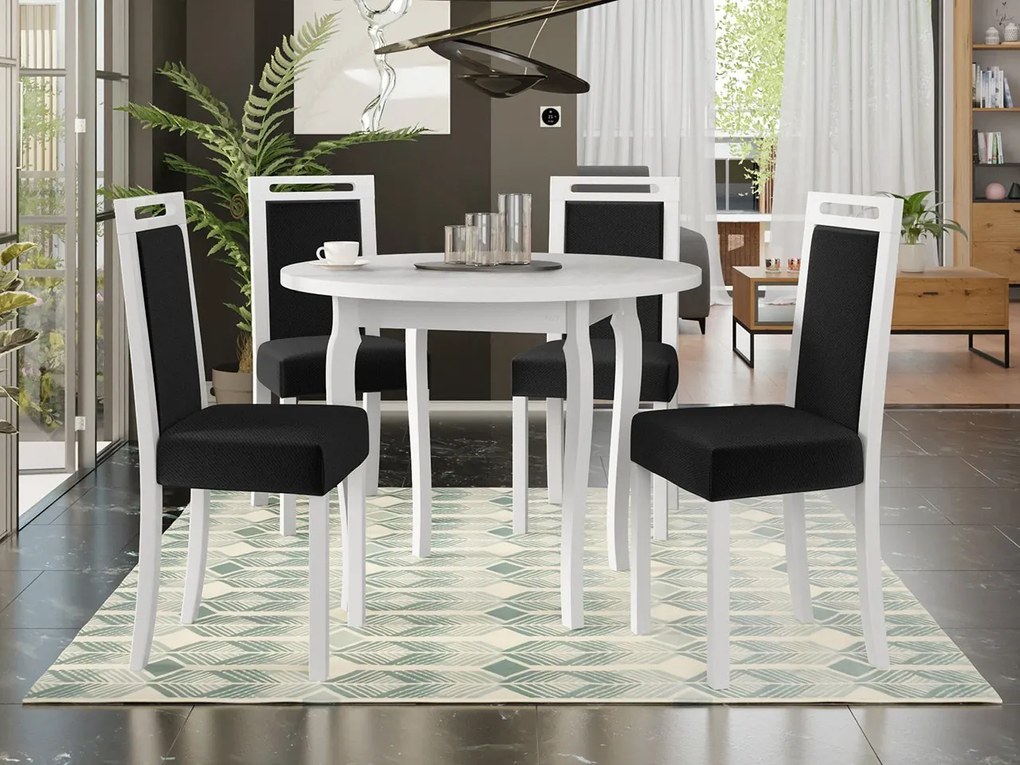Jedálenský stôl so 4 stoličkami AL18, Morenie: biela, Poťahové látky: Zetta 297
