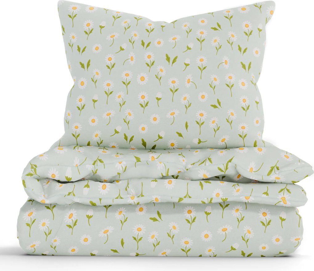 Bavlnené obliečky Renforcé - Sedmokrásky šedozelené