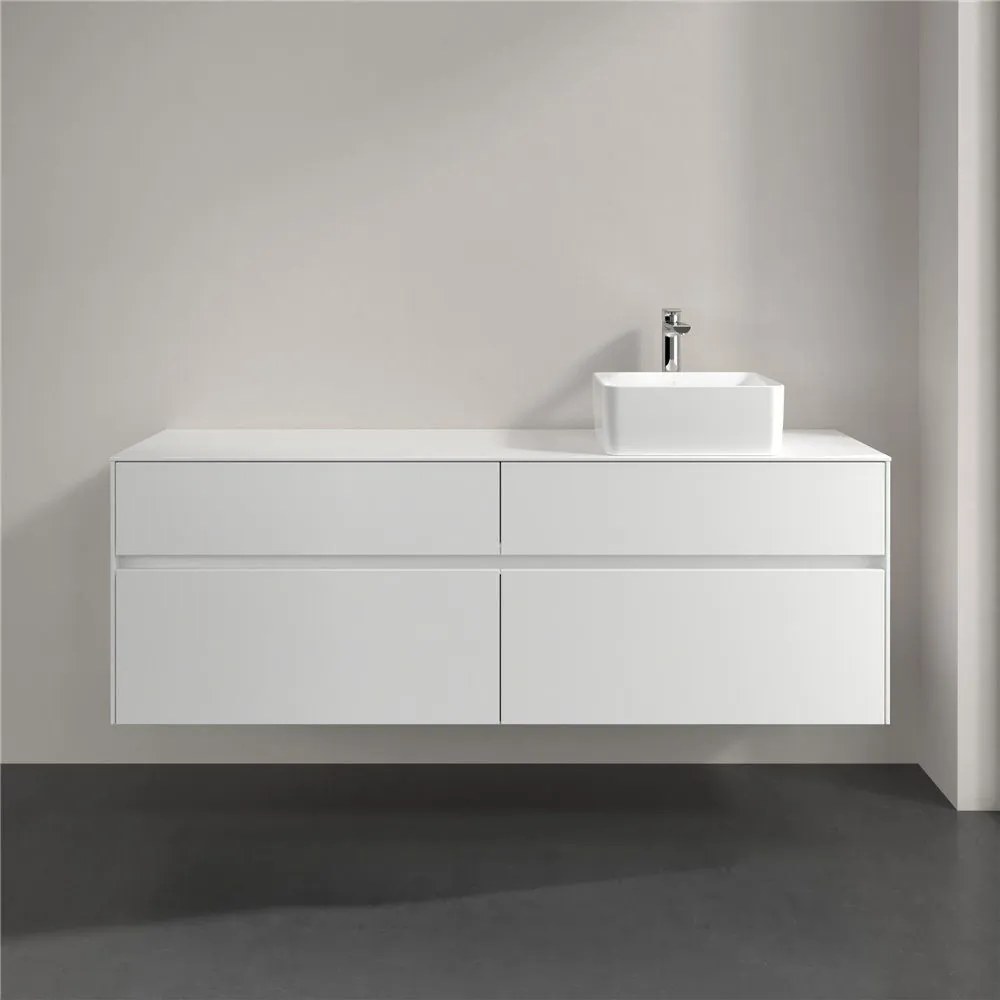 VILLEROY &amp; BOCH Collaro závesná skrinka pod umývadlo na dosku (umývadlo vpravo), 4 zásuvky, s LED osvetlením, 1600 x 500 x 548 mm, White Matt, C051B0MS